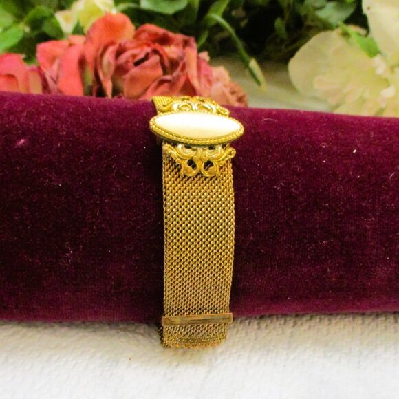 VICTORIAN Gold Filled Mesh Slide Bracelet ~ ANTIQUE Gold Fancy Slide Bracelet - Picture 8 of 13